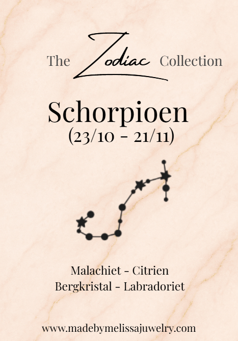 Schorpioen Zodiac Armband – Malachiet, Citrien, Bergkristal & Labradoriet