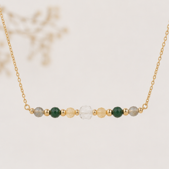 Schorpioen Zodiac Ketting – Malachiet, Citrien, Bergkristal &amp; Labradoriet