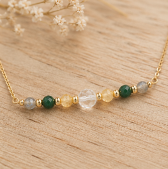 Schorpioen Zodiac Ketting – Malachiet, Citrien, Bergkristal &amp; Labradoriet