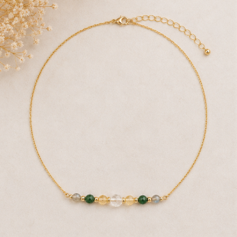 Schorpioen Zodiac Ketting – Malachiet, Citrien, Bergkristal &amp; Labradoriet