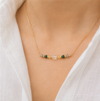 Schorpioen Zodiac Ketting – Malachiet, Citrien, Bergkristal &amp; Labradoriet