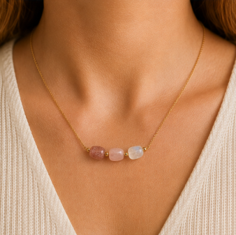 Self Love – Intentieketting met Aardbeienkwarts, Rozenkwarts & Maansteen