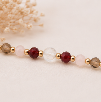Steenbok Zodiac Armband – Granaat, Rozenkwarts, Bergkristal & Rookkwarts