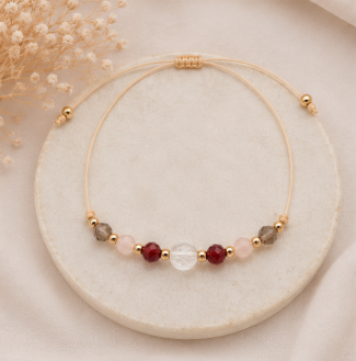 Steenbok Zodiac Armband – Granaat, Rozenkwarts, Bergkristal & Rookkwarts
