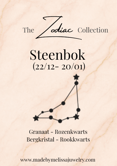 Steenbok Zodiac Armband – Granaat, Rozenkwarts, Bergkristal & Rookkwarts
