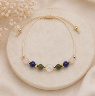 Stier Zodiac Armband – Smaragd, Lapis Lazuli, Bergkristal & Rozenkwarts