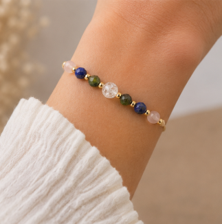 Stier Zodiac Armband – Smaragd, Lapis Lazuli, Bergkristal & Rozenkwarts