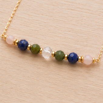 Stier Zodiac Ketting – Smaragd, Lapis Lazuli, Bergkristal & Rozenkwarts