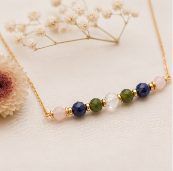 Stier Zodiac Ketting – Smaragd, Lapis Lazuli, Bergkristal & Rozenkwarts