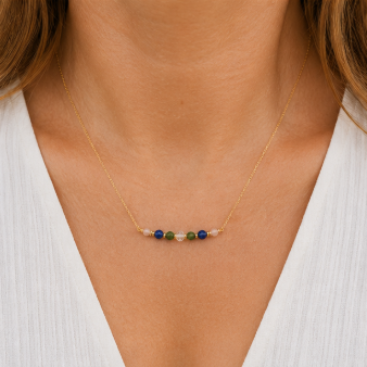 Stier Zodiac Ketting – Smaragd, Lapis Lazuli, Bergkristal & Rozenkwarts