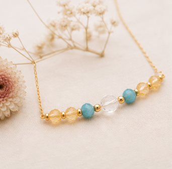 Tweelingen Zodiac Ketting – Maansteen, Apatiet, Bergkristal &amp; Citrien