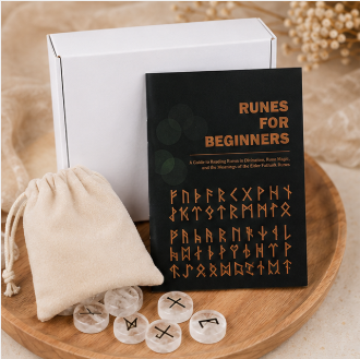 Viking Runes Set – Bergkristal – met Engelstalig Boekje