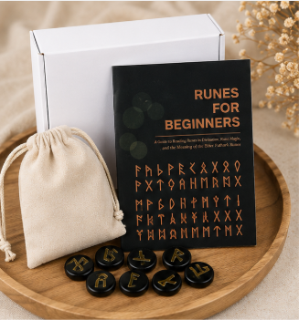 Viking Runes Set – Obsidiaan – met Engelstalig Boekje