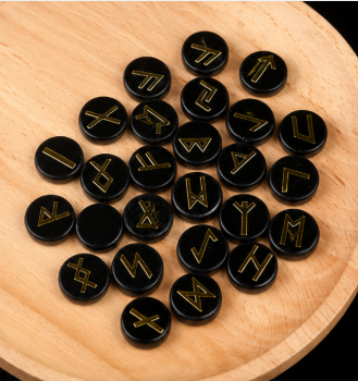 Viking Runes Set – Obsidiaan – met Engelstalig Boekje