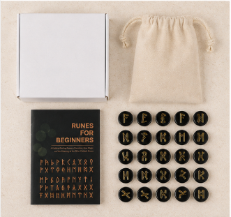 Viking Runes Set – Obsidiaan – met Engelstalig Boekje