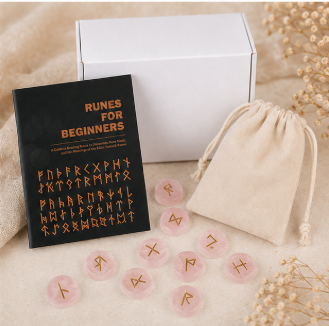 Viking Runes Set – Rozenkwarts – met Engelstalig Boekje