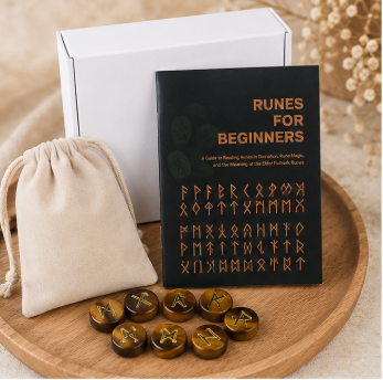 Luxe Viking Runes Set – Tijgeroog – met Engelstalig Boekje