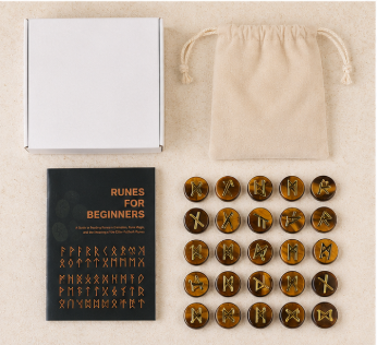 Luxe Viking Runes Set – Tijgeroog – met Engelstalig Boekje