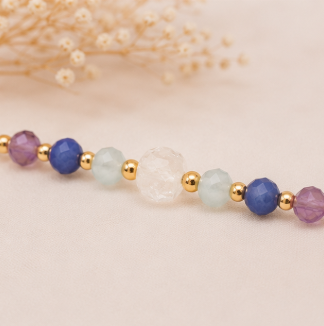 Vissen Zodiac Armband – Aquamarijn, Amethist, Bergkristal & Rozenkwarts