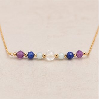 Vissen Zodiac Ketting – Amethist, Sodaliet, Bergkristal & Aquamarijn