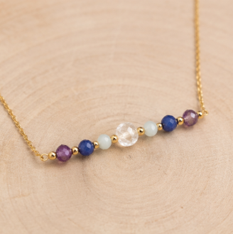 Vissen Zodiac Ketting – Amethist, Sodaliet, Bergkristal & Aquamarijn