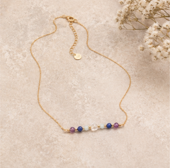 Vissen Zodiac Ketting – Amethist, Sodaliet, Bergkristal & Aquamarijn