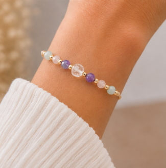 Waterman Zodiac Armband – Aquamarijn, Amethist, Bergkristal & Rozenkwarts