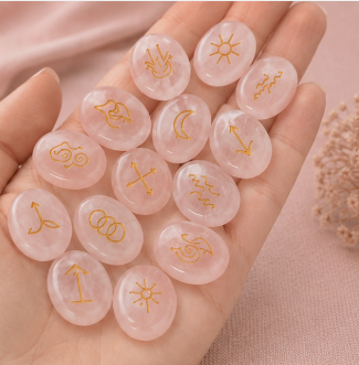 Witches Runes – Rozenkwarts – 13-delige edelstenen runenset