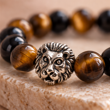 Lionheart – Elastische armband met Tijgeroog & Obsidiaan