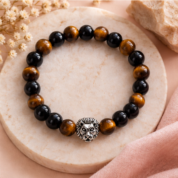 Lionheart – Elastische armband met Tijgeroog & Obsidiaan