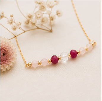 Kreeft Zodiac Ketting – Maansteen, Robijn, Rozenkwarts &amp; Bergkristal