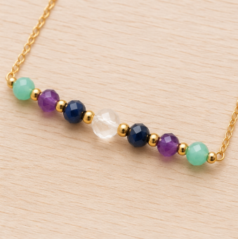Maagd Zodiac Ketting – Saffier, Amethist, Amazoniet &amp; Bergkristal