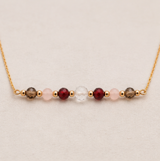 Steenbok Zodiac Ketting – Granaat, Rozenkwarts, Bergkristal &amp; Rookkwarts