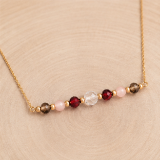 Steenbok Zodiac Ketting – Granaat, Rozenkwarts, Bergkristal &amp; Rookkwarts