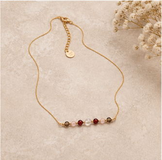 Steenbok Zodiac Ketting – Granaat, Rozenkwarts, Bergkristal &amp; Rookkwarts