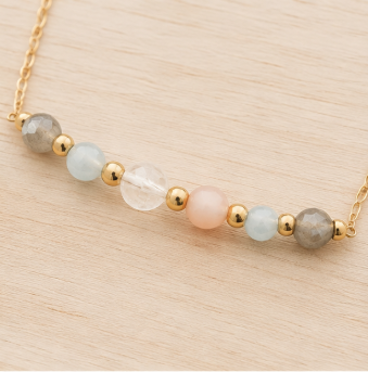 Weegschaal Zodiac Ketting – Aquamarijn, Opaal, Bergkristal & Labradoriet