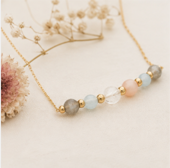 Weegschaal Zodiac Ketting – Aquamarijn, Opaal, Bergkristal & Labradoriet