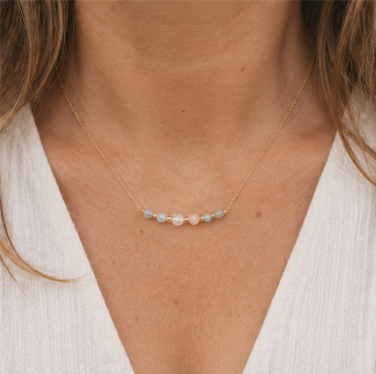 Weegschaal Zodiac Ketting – Aquamarijn, Opaal, Bergkristal & Labradoriet
